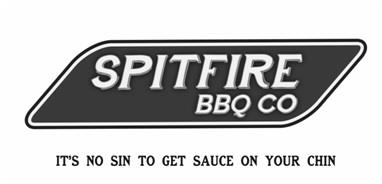 SPITFIRE BBQ CO ITS NO SIN TO GET SAUCE ON YOUR CHIN logo
