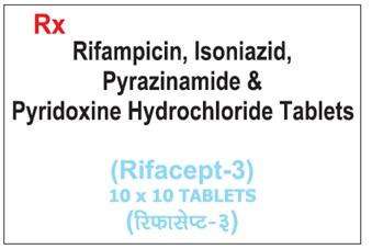 Rifampicin, Isoniazid, Pyrazinamide & Pyridoxine Hydrochloride Tablets (Rifacept-3) 0 x 10 TABLETS logo