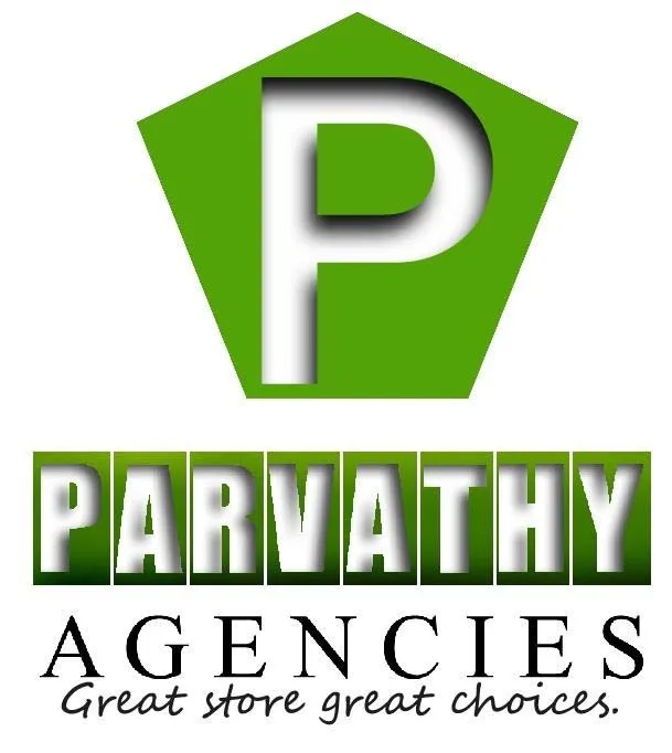 P logo, PARVATHY AGENCIES & tagline logo