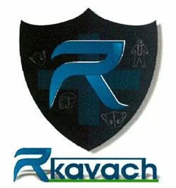 RKAVACH WITH DEVICE OF SHIELD AND R LOGO logo