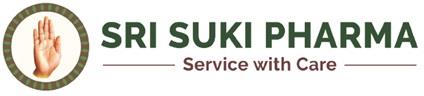SRI SUKI PHARMA —— Service with Care ———— logo