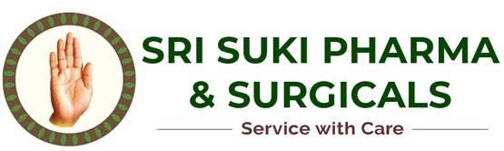 SRI SUKI PHARMA & SURGICALS ——— Service with Care ———— logo