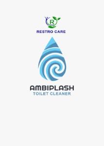 "AMBIPLASH" brand name with blue droplet design above & RESTRO CARE with figure & leaves in green & blue. logo