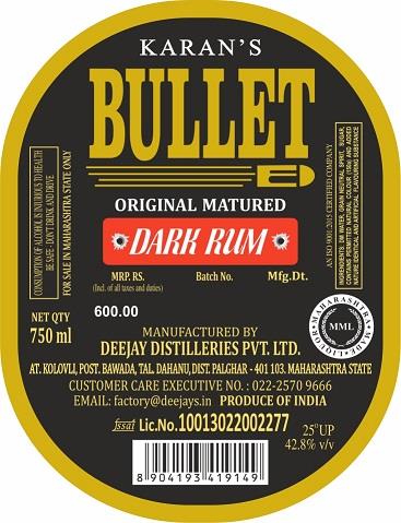 KARAN'S BULLET ORIGINAL MATURED DARK RUM logo
