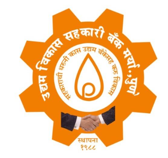 Udyam Vikas Sahakari Bank Marya. Pune - Sahakarachi Dharuni Kaas Udyam Bankesaha Karu Vikas - Sthapana 1988 logo