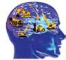 Device of Stylized human head with construction equipment logo