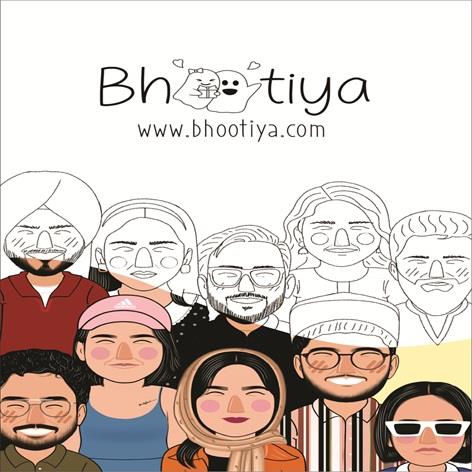 BHOOTIYA GIGGLES MULTIPLE MALE AND FEMALE FACES. logo