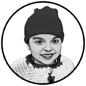 Digital portrait of a child girl with smile on her face She is wearing a beanie on her head and a sweater logo