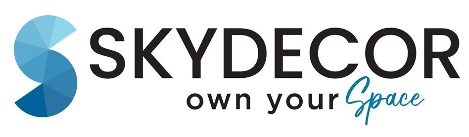 ‘S’, “SKYDECOR” own your Space” logo