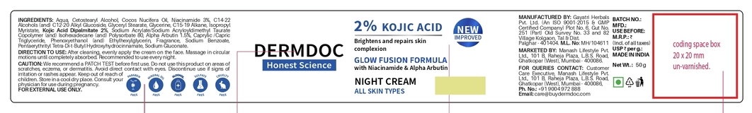 DERMDOC HONEST SCIENCE 2% Kojic Acid Glow Fusion Formula Night Cream logo