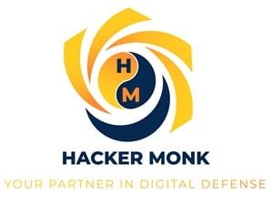 "Hacker Monk With device of H M logo