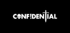 Device of Confidential written uniquely with O represented by a skull and T represented by a sword logo