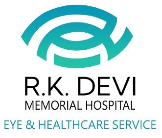 R.K. DEVI MEMORIAL HOSPITAL ALONG WITH EYE & HEALTHCARE SERVICE AND DESIGN REPRESENTING AN EYE logo