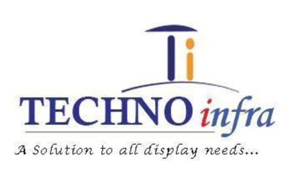 Techno Infra along with slogan A Solution to all display needs as per label logo