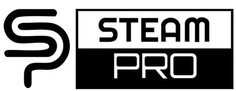 A logo with a stylized “SP” on the left and the words ‘STEAM’ in the upper and ‘PRO’ in the lower section on the right logo