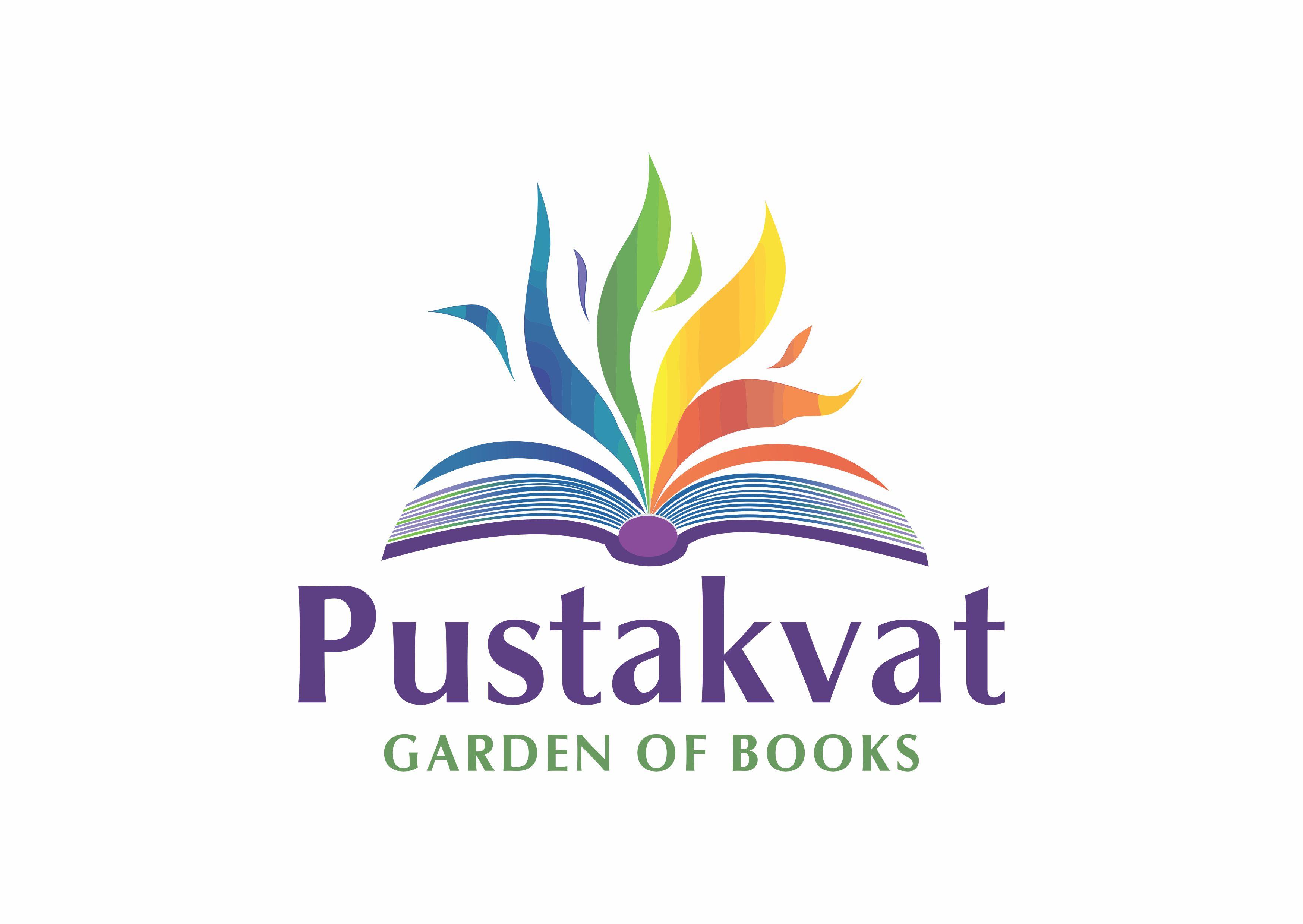 Device of book with waves with Pustakvat written in a stylized manner. logo
