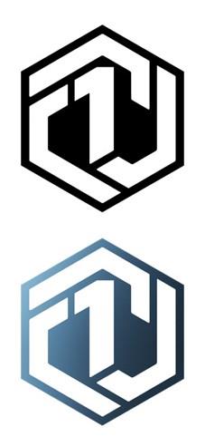 Stylised numeral 1 in hexagon design logo