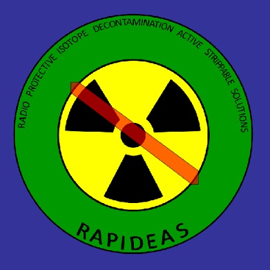 RAPIDEAS RADIO PROTECTIVE ISOTOPE DECONTAMINATION ACTIVE STRIPPABLE SOLUTIONS with Device logo