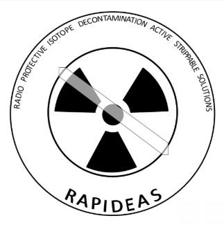 RAPIDEAS RADIO PROTECTIVE ISOTOPE DECONTAMINATION ACTIVE STRIPPABLE SOLUTIONS with Device logo