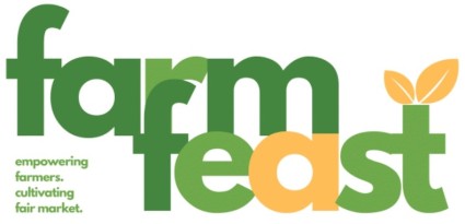 FARM FEAST with a tagline Empowering Farmers. Cultivating fair market. logo
