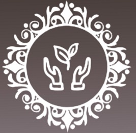 DEVICE OF HANDS WITH LEAVES logo