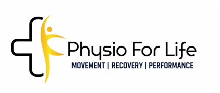 PHYSIO FOR LIFE Alongwith Device with the tagline MOVEMENT, RECOVERY, PERFORMANCE logo